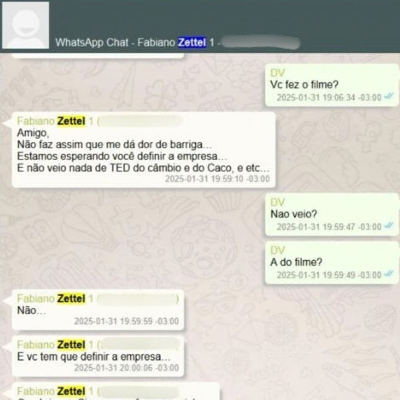 Zettel respondeu a Vorcaro: "Amigo, não faz assim que me dá dor de barriga..." | Reprodução