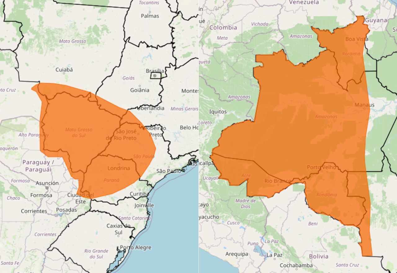Alertas laranjas para chuvas intensas e tempestades | Reprodução/Inmet