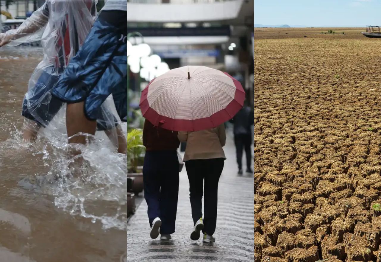 Tempestades, chuvas intensas e tempo seco atingem as cinco regiões do país, segundo Inmet | Montagem: Paulo Pinto/Agência Brasil e Marcello Casal Jr./Agência Brasil