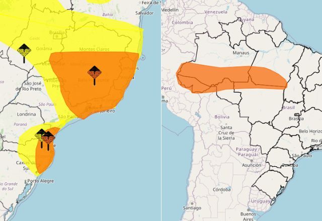 Alertas laranjas para tempestades e chuvas intensas | Reprodução/Inmet