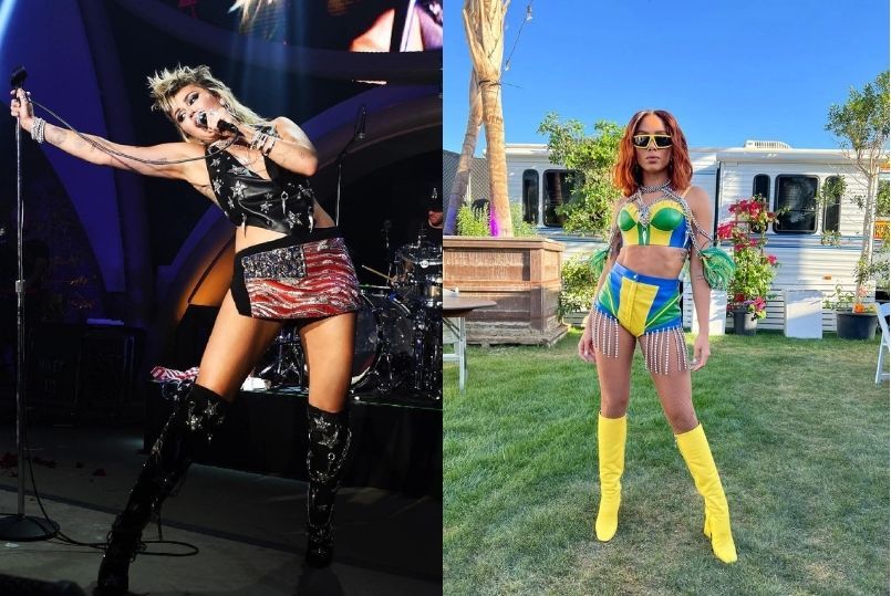 Anitta e Miley Cyrus  com looks de Roberto Cavalli | Reprodução Redes Sociais