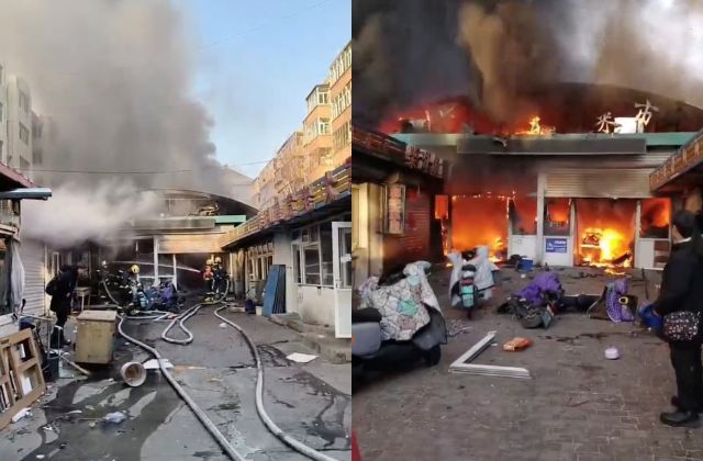 Mercado que pegou fogo na China | Reprodução/Redes sociais