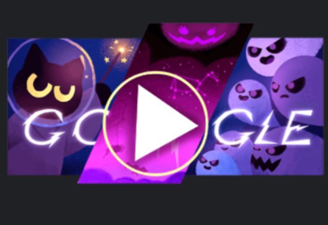 Doodle do gato mágico Momo aparece pela terceira vez no Halloween do Google | Reprodução/Google