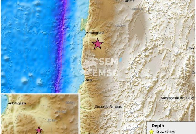 Tremor foi sentido na cidade portuária de Antofagasta, localizada no deserto de Atacama | Reprodução/EMSC