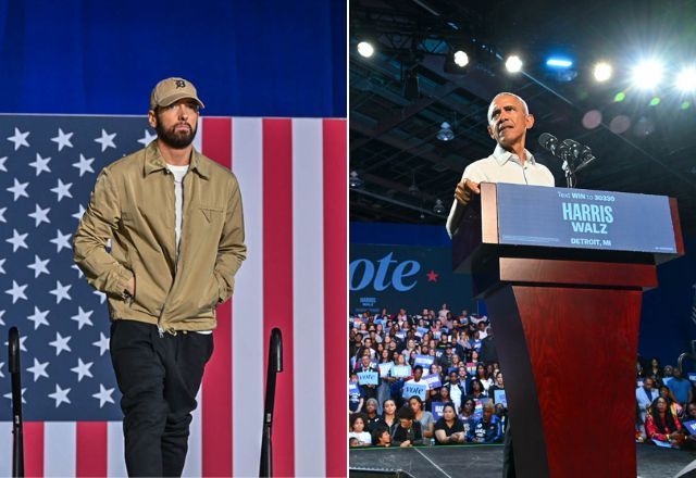 Eminem e Barack Obama pedem voto para Kamala Harris em comício nos EUA | Reprodução/X