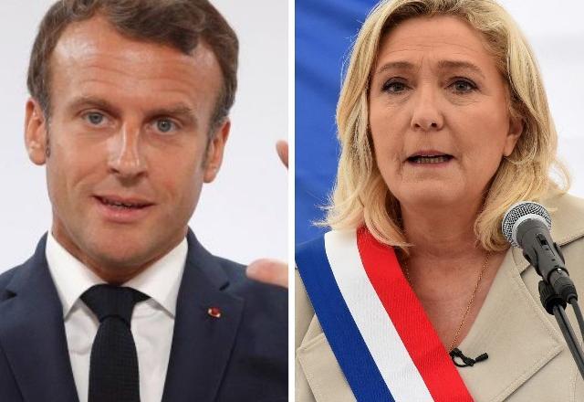 Emmanuel Macron à esquerda e Marine Le Pen à direita (Reprodução)