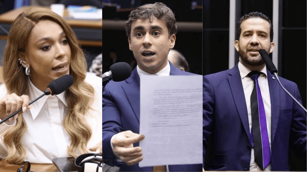 Erika Hilton (PSOL), Nikolas Ferreira (PL) e André Janones (Rede) | Reprodução/Câmara dos Deputados