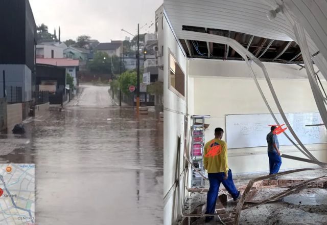 Chuva forte provoca desabamento de forro em escola e alaga ruas no oeste de SC | Imagem: Defesa Civil de SC