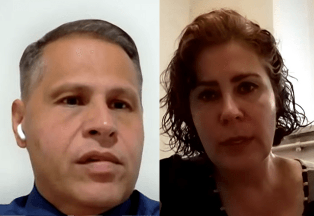 Eduardo Tagliaferro (à esquerda) e Carla Zambelli (à direita) participam de sessão da CCJ da Câmara nesta quarta-feira (17) | Reprodução