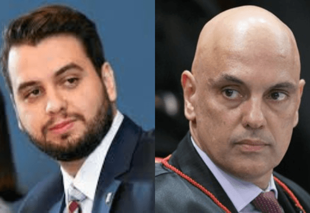 Filipe Martins (esq.) foi autorizado pelo ministro Alexandre de Moraes (dir.) a comparecer às sessões da 1ª Turma do STF