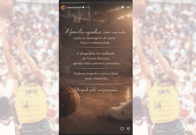 Família de Oscar Schmidt agradece mensagens de apoio em publicação no Instagram | Reprodução