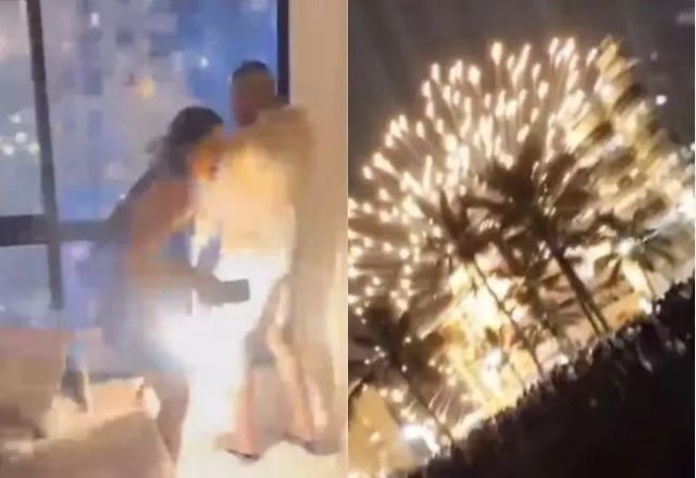 Mulher é atingida durante queima de fogos | Reprodução/Redes sociais/@navegantesmilgrau.