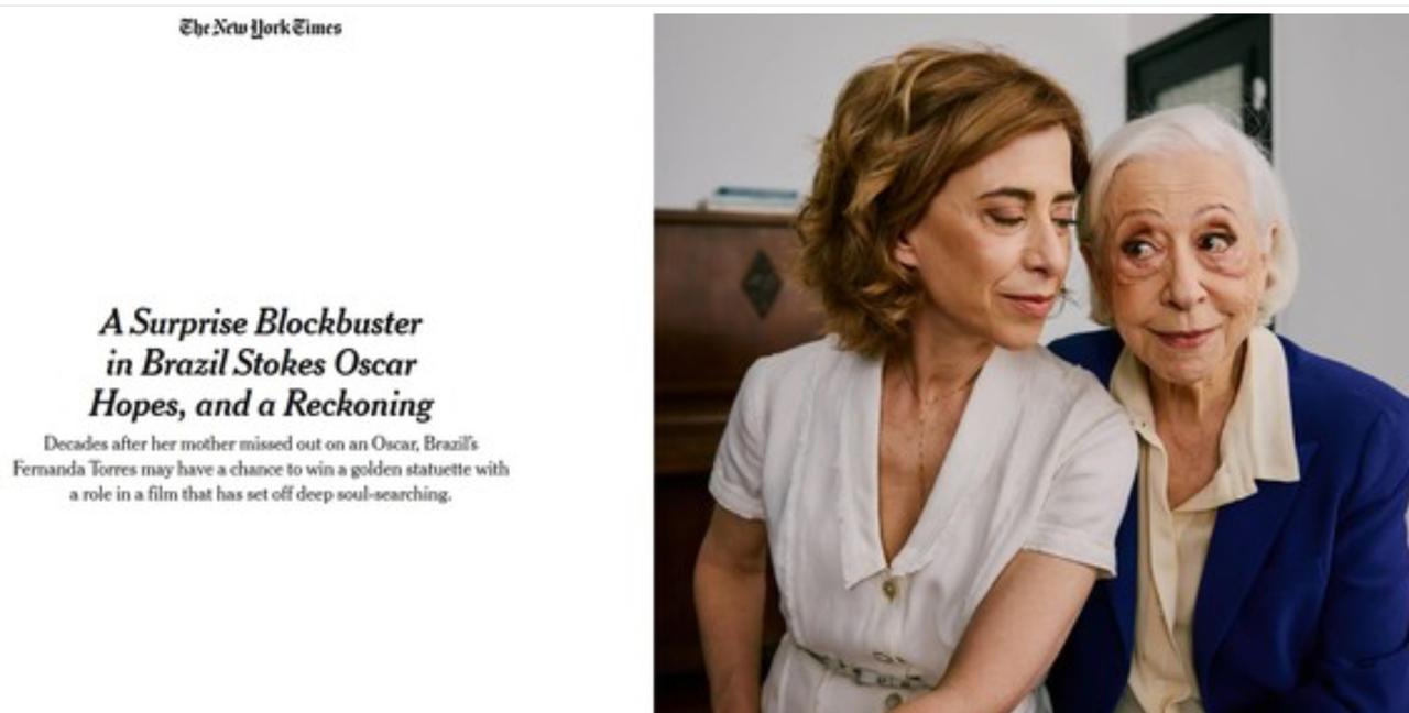Fernanda Torres ao lado da mãe, Fernanda Montenegro, em reportagem para o jornal norte-americano The News York Times | Reprodução