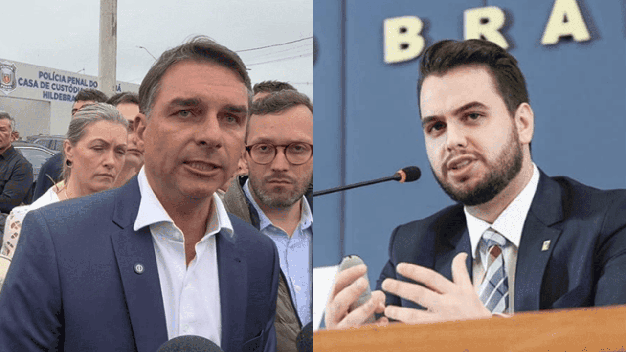 Flávio Bolsonaro e Filipe Martins, ex-assessor de Jair | Reprodução/PL/Senado