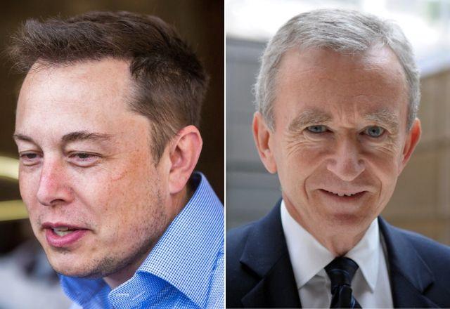 Elon Musk, à esq., e Bernard Arnault, à dir., em montagem (Thomas Hawk/Serba Sembilan/Flickr)