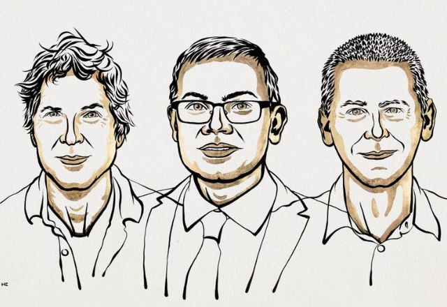 David Baker, Demis Hassabis e John Jumper | Divulgação/Prêmio Nobel