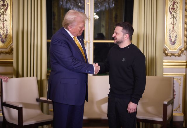 Presidente eleito dos Estados Unidos, Donald Trump, em encontro com o líder ucraniano, Volodymyr Zelensky | Divulgação 