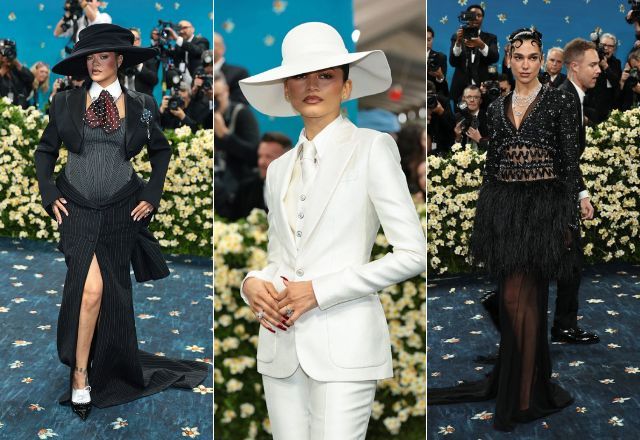 Cantora Rihanna, atriz Zendaya e cantora Dua Lipa no tapete azul do Met Gala 2025 | Reprodução/MetGala