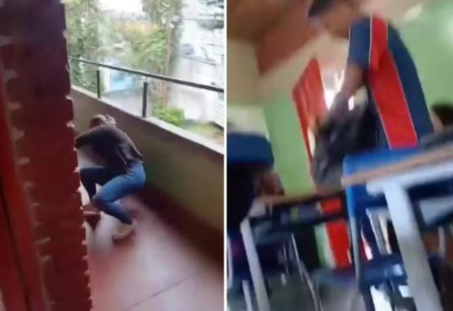 Confusão foi gravada por alunos que estavam na sala de aula | Reprodução