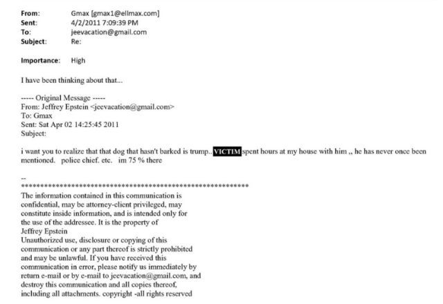 E-mail de Epstein sobre suposto conhecimento de Trump sobre abusos sexuais | Divulgação/ Partido Democrata