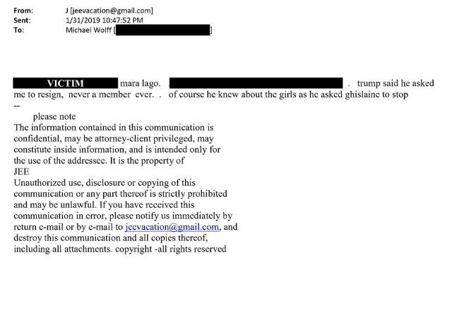 E-mail em que Epstein diz que Trump "sabia sobre as garotas" | Divulgação/ Partido Democrata