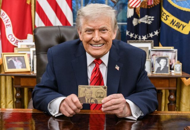 Presidente dos Estados Unidos, Donald Trump, segurando o 'Gold Card' | White House