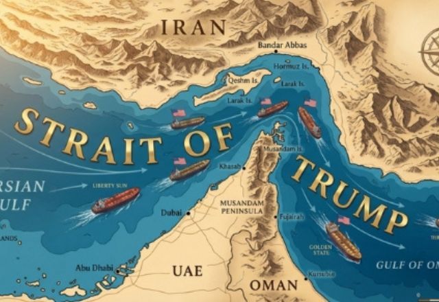 Trump reposta imagem do Estreito de Ormuz com nome de 'Estreito de Trump' | Reprodução/redes sociais