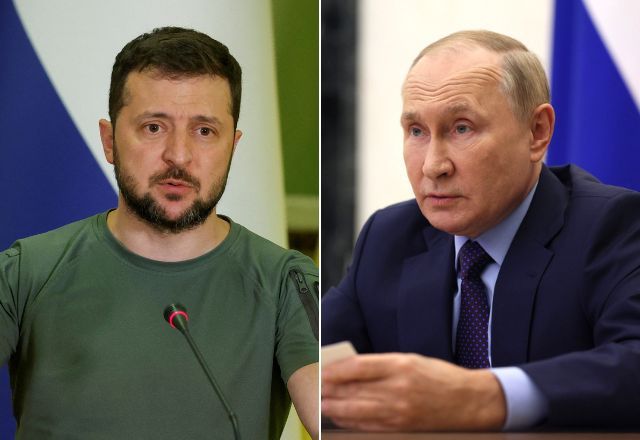 Presidente da Ucrânia, Volodymyr Zelensky, e presidente da Rússia, Vladimir Putin | Reprodução