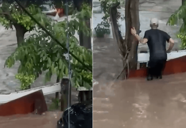 Vídeo mostra o momento em que um carro, um HB20 branco, é arrastado por uma enchente em São Paulo | Fotos: Cedidas ao SBT - 16.01.2026