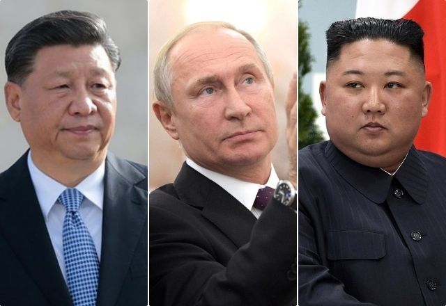 Líderes da China, Xi Jinping, Rússia, Vladimir Putin, e Coreia do Norte, Kim Jong Un | Reprodução 