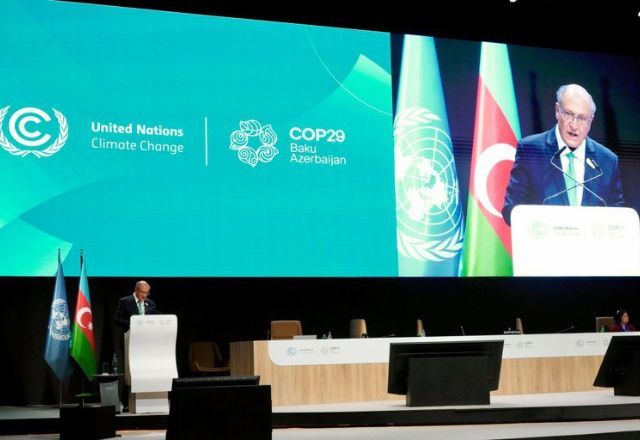 Vice-presidente Geraldo Alckmin discursando na COP29 | Cadu Gomes/VPR