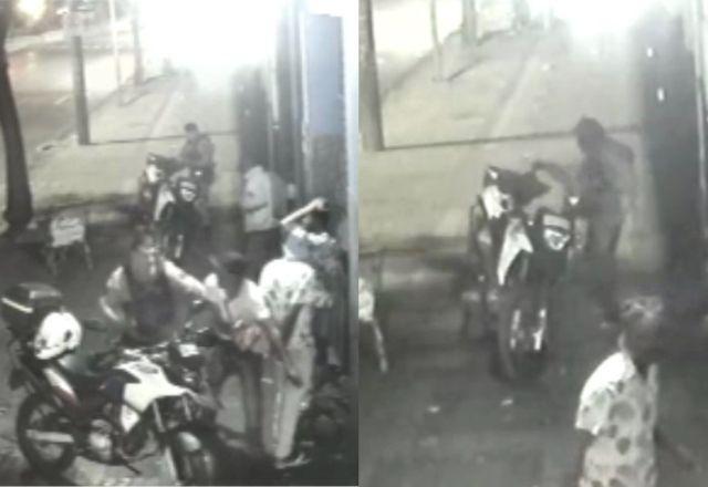 Frame da câmera de segurança que mostra o momento em que os bandidos agem contra os PMs