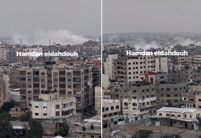 Fumaça branca é vista durante ataque a Gaza