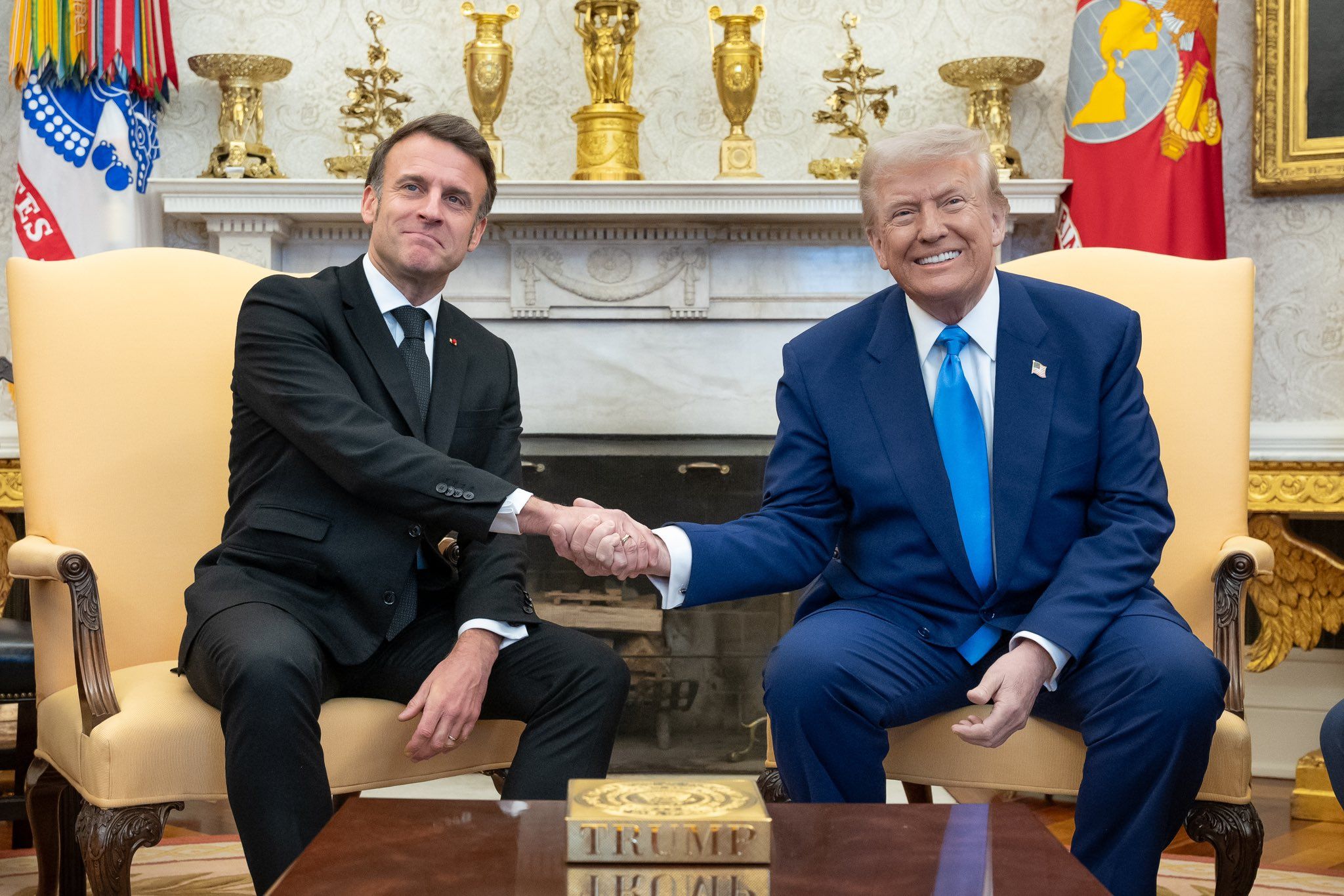 Presidente da França, Emmanuel Macron, em encontro com o presidente dos EUA, Donald Trump | Divulgação/Casa Branca