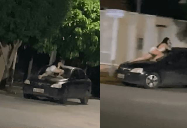 Mulher se agarra no capô de carro - Reprodução