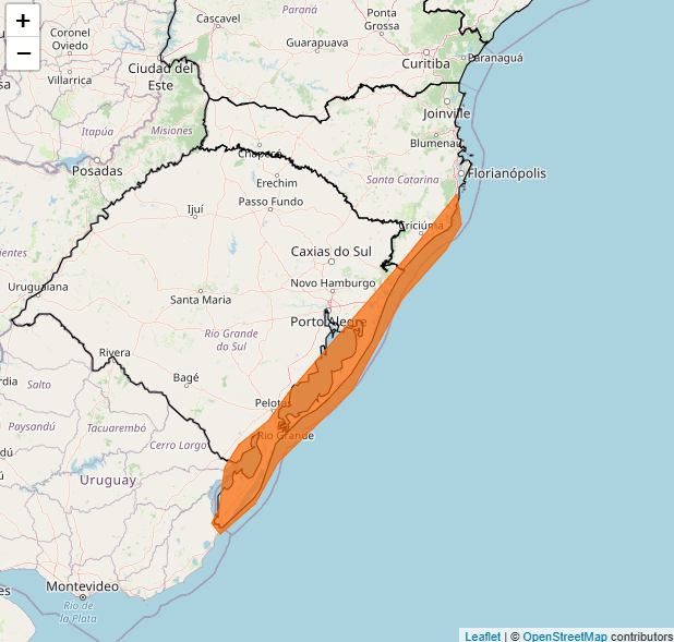 Inmet emitiu alerta laranja, de perigo, para ventos costeiros no litoral do RS | Reprodução/Inmet