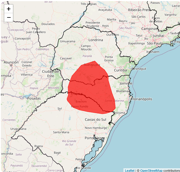 Áreas do Sul do país estão em alerta vermelho para acumulado de chuva | Reprodução/Inmet