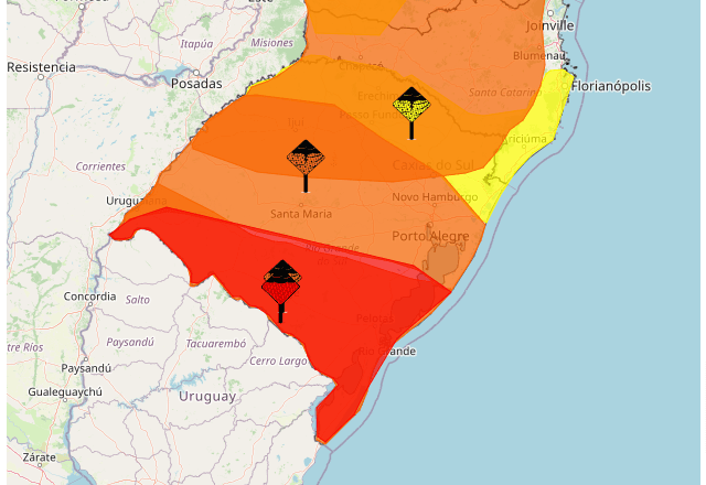 Rio Grande do Sul está sob 5 alertas meteorológicos do Inmet | Reprodução/Inmet