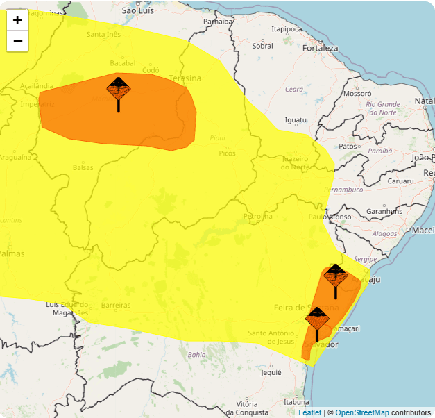 Alerta laranja para chuvas intensas em quatro estados do Brasil; BA tem perigo de acumulado de chuva | Reprodução/Inmet