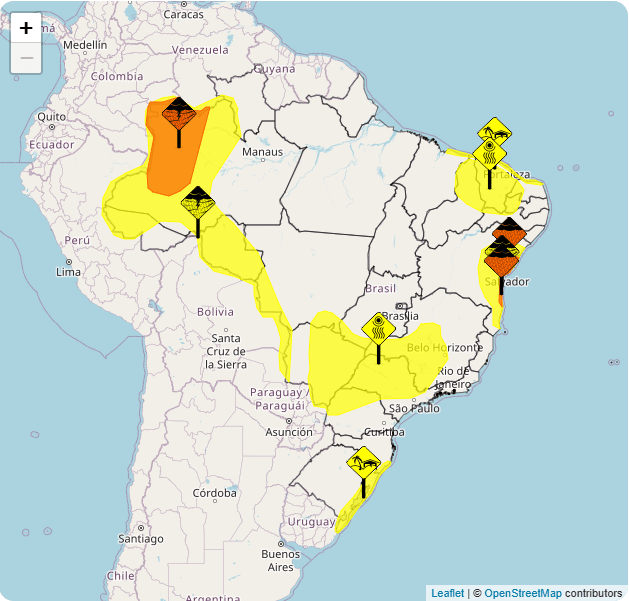 Grande parte do país está em alerta, segundo o Inmet | Reprodução/Inmet