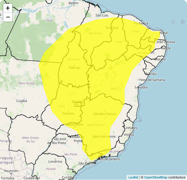 Alerta amarelo para baixa umidade em 14 estados e no DF | Reprodução/Inmet