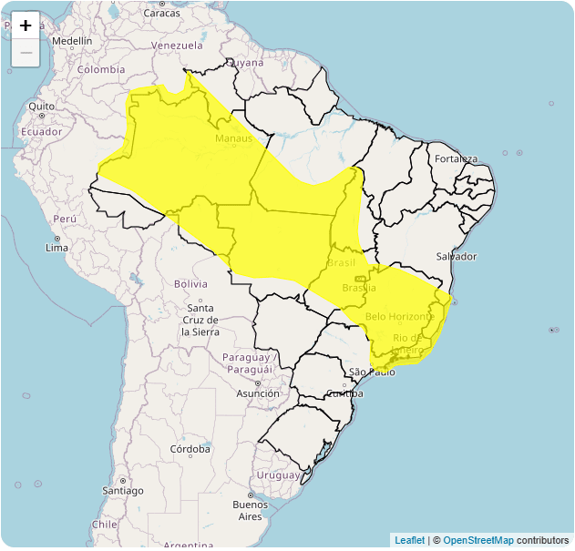 Alerta amarelo, de "perigo potencial", para chuvas intensas em 13 estados e no DF | Reprodução/Inmet