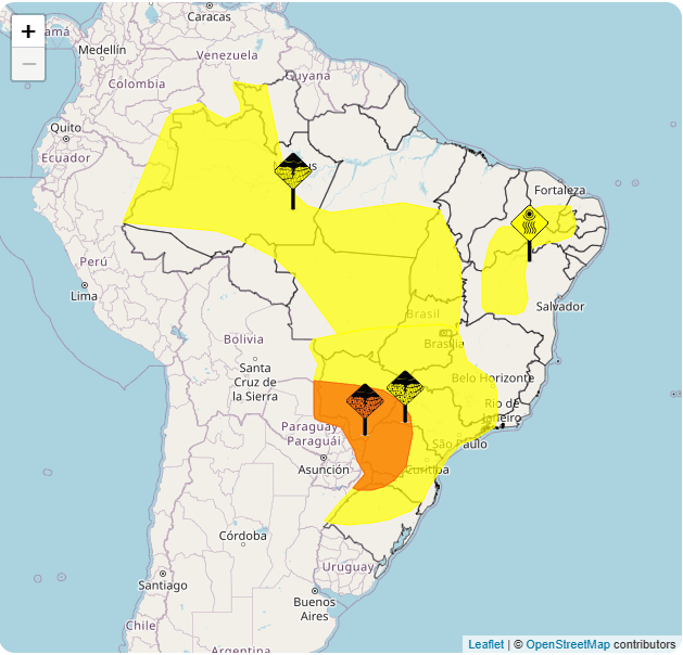 Alertas do Inmet para o fim de semana | Reprodução/Inmet
