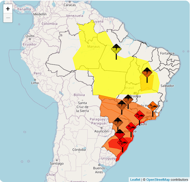 Alertas do Inmet para o fim de semana | Reprodução/Inmet