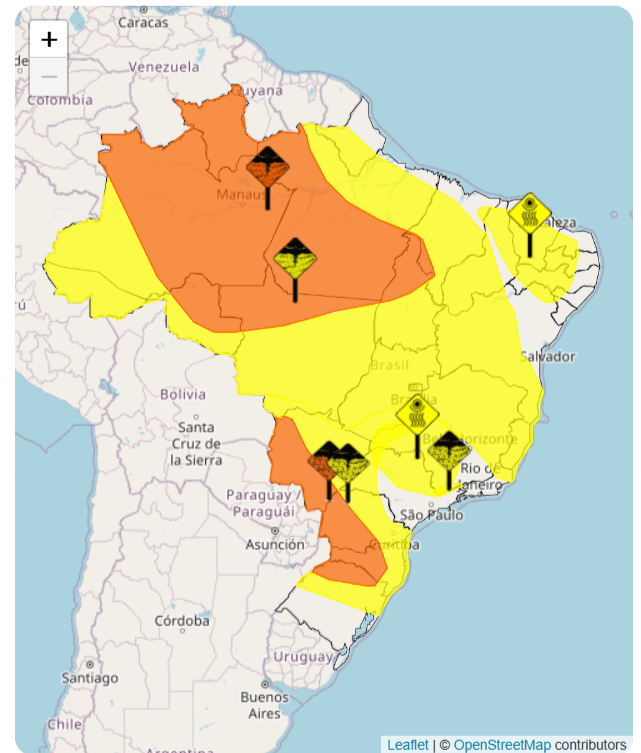 Alertas do Inmet para esta segunda-feira (1º) | Reprodução/Inmet