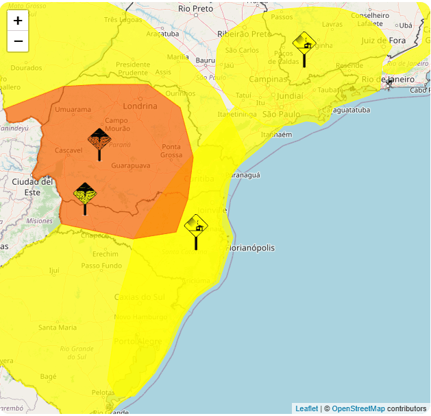 Alerta amarelo para vendaval em seis estados do Sul e Sudeste | Reprodução/Inmet