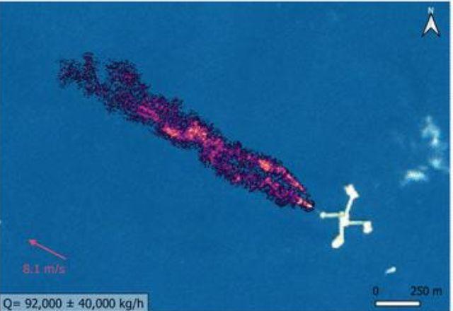 Imagem do resultado da pesquisa com satélite no espaço que permitiu a identificação da nuvem de metano sobre o Golfo do México