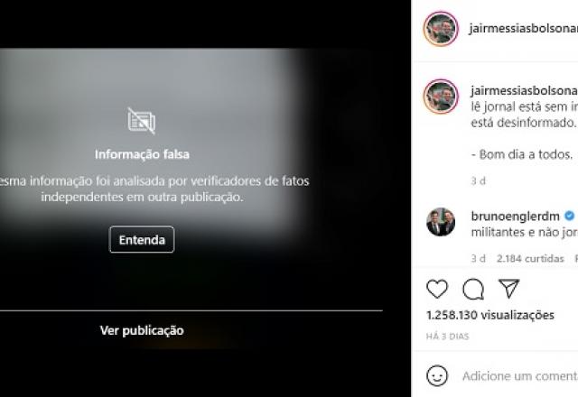Instagram coloca aviso de "informação falsa" em vídeo de Bolsonaro Instagram coloca aviso de "informação falsa" em vídeo de Bolsonaro