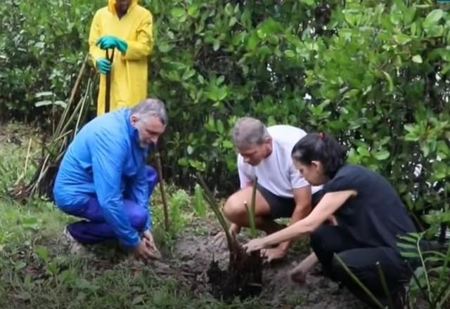Integrantes da ONG plantando uma árvore