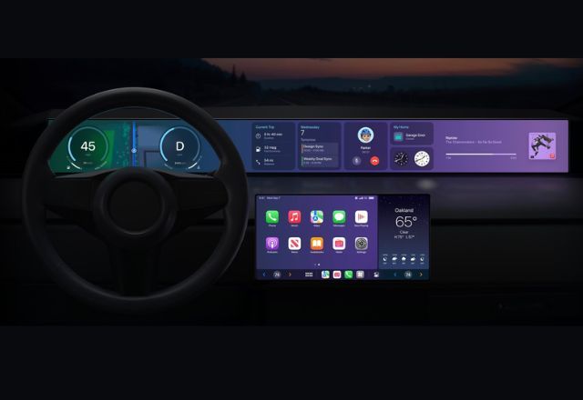 Interface veícular do serviço CarPlay apresentado pela Apple no WWDC 22 | Divulgação/Apple